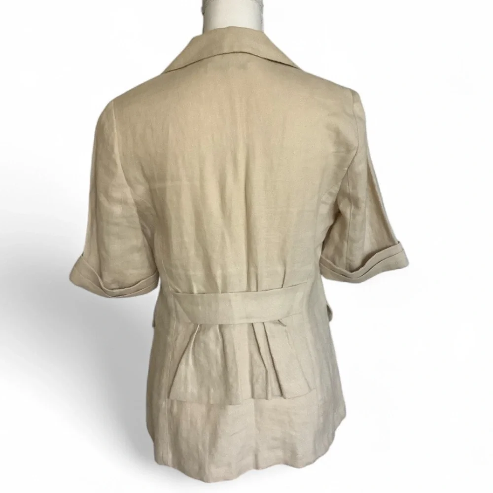 Cabi Linen Tan Safari SS Button Front Blazer Jacket Classic Small Minimalist